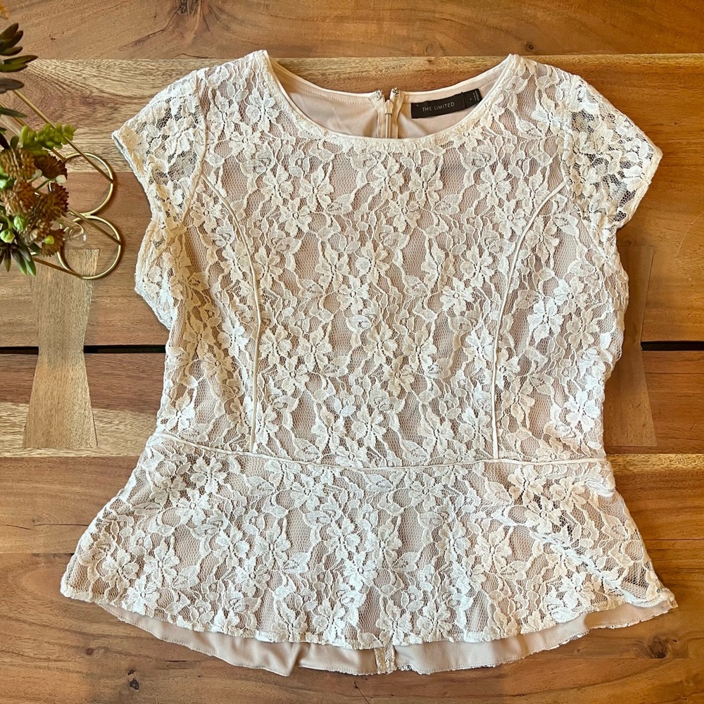 The Limited  Elegant Cream Lace Peplum Top